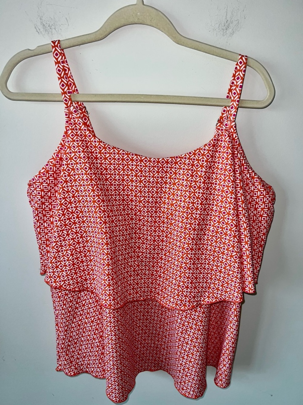 Lands’ End Orange & White Geometric Print Sleeveless Swim Top XL 18